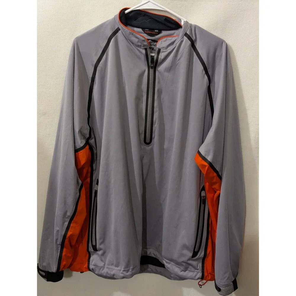 Sun Mountain Rainflex LS Golf Jacket Mens Large Grey Orange Waterproof 1/4 Zip